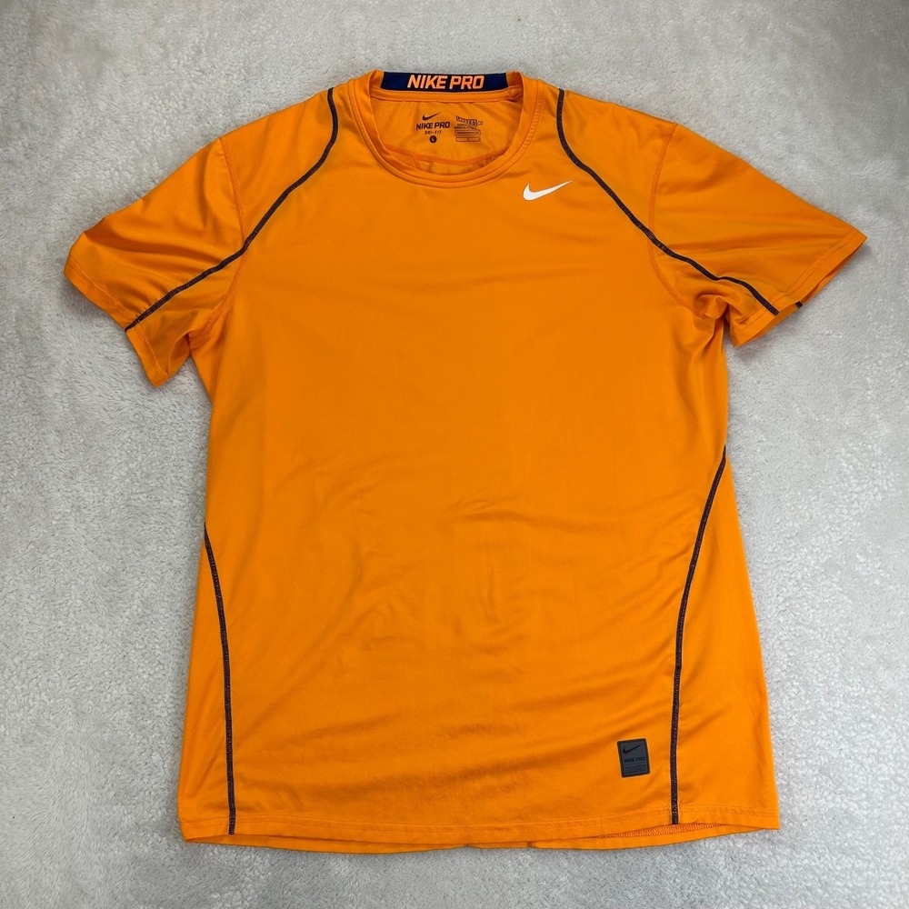 Nike Pro Dri-Fit Short-Sleeve Training Top Mens L Orange Stretch Comfort Fitted